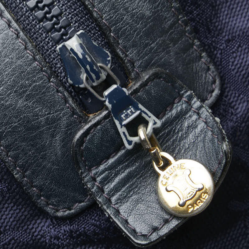 セリーヌ Cマカダム ハンドバッグ ミニボストンバッグ ネイビー キャンバス レザー レディース CELINE 【中古】
