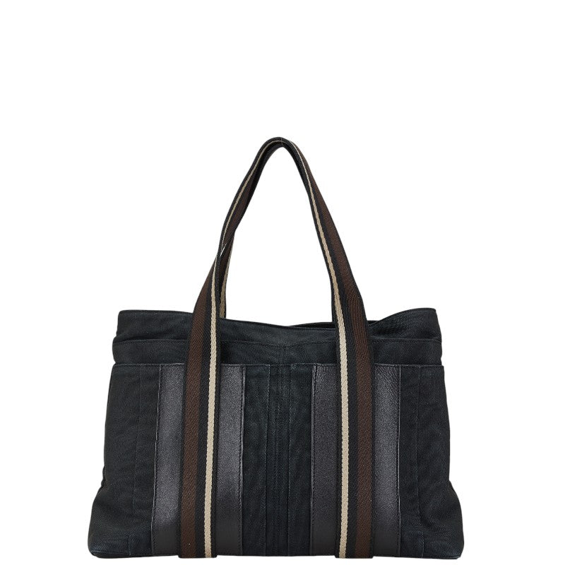 エルメス トロカホリゾンタルMM ハンドバッグ ブラック キャンバス レザー レディース HERMES 【中古】