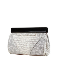 ジョルジオアルマーニ クロコ型押し クラッチバッグ グレー ブラック レザー レディース GIORGIO ARMANI 【中古】