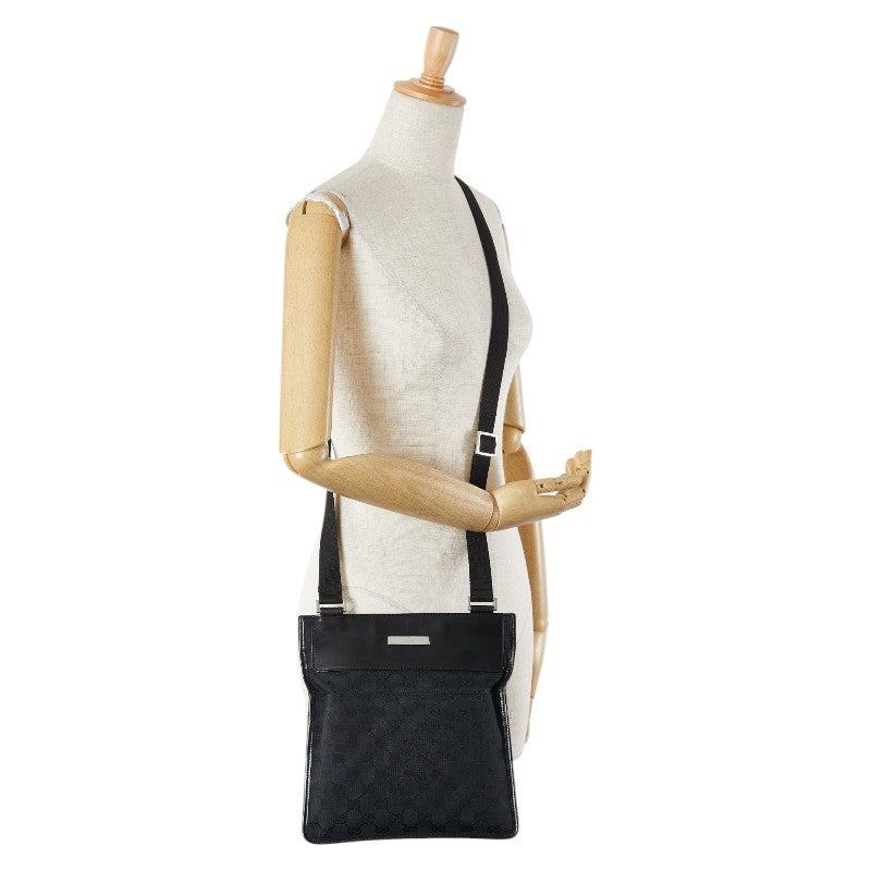 グッチ GGキャンバス ショルダーバッグ 019 0343 200047 ネイビー ブラック キャンバス レザー レディース GUCCI 【中古】