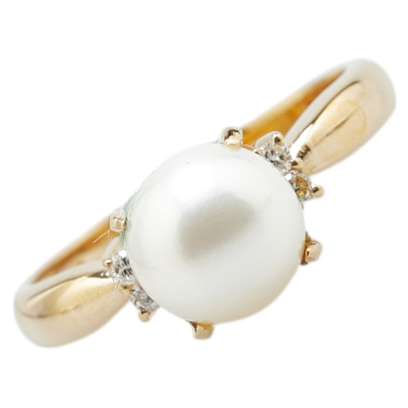 K18YG イエローゴールド アコヤパール7.5mm ダイヤ リング 指輪 レディース 11号 【中古】