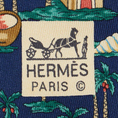 エルメス ヤシの木 ココナッツ ネクタイ ネイビー グリーン マルチカラー シルク メンズ HERMES 【中古】