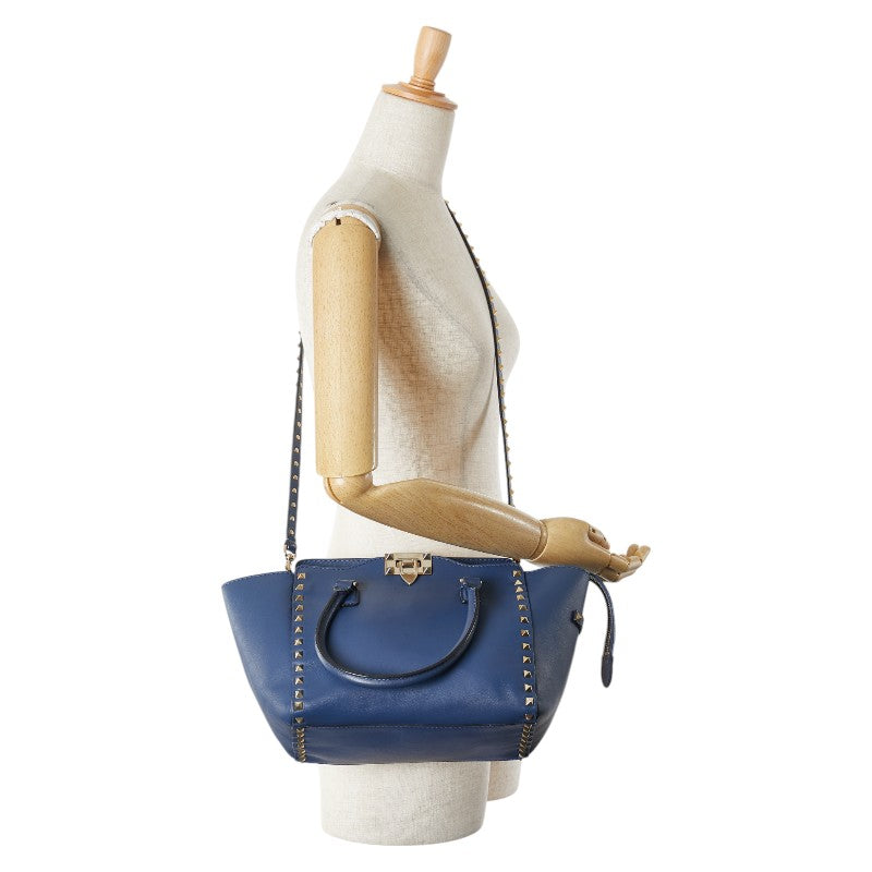ヴァレンティノ ロックスタッズ ハンドバッグ ショルダーバッグ 2WAY ブルー レザー レディース VALENTINO 【中古】