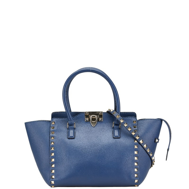 ヴァレンティノ ロックスタッズ ハンドバッグ ショルダーバッグ 2WAY ブルー レザー レディース VALENTINO 【中古】