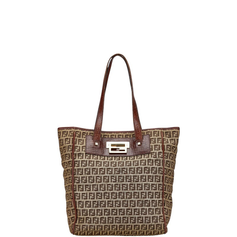 フェンディ ズッキーノ トートバッグ ショルダーバッグ 8BH174 ベージュ ブラウン キャンバス レザー レディース FENDI 【中古】