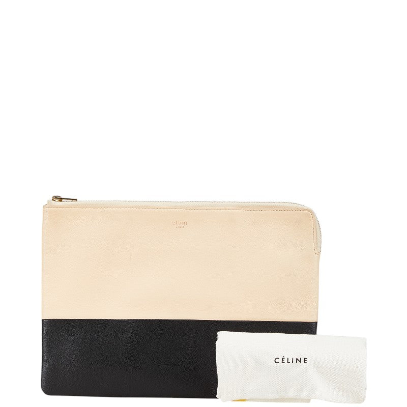 セリーヌ バイカラー クラッチバッグ ベージュ ブラック レザー レディース CELINE 【中古】