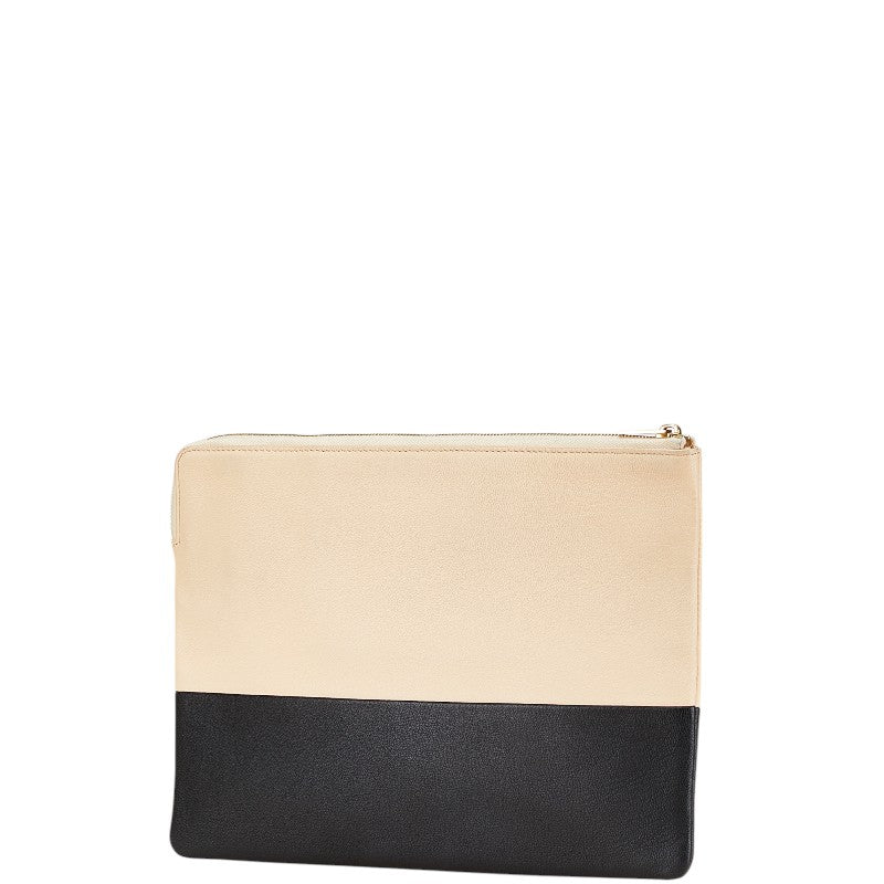 セリーヌ バイカラー クラッチバッグ ベージュ ブラック レザー レディース CELINE 【中古】