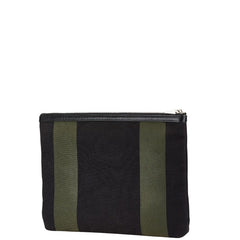 サンローラン クラッチバッグ ポーチ 414764 ブラック カーキ キャンバス レザー レディース SAINT LAURENT 【中古】