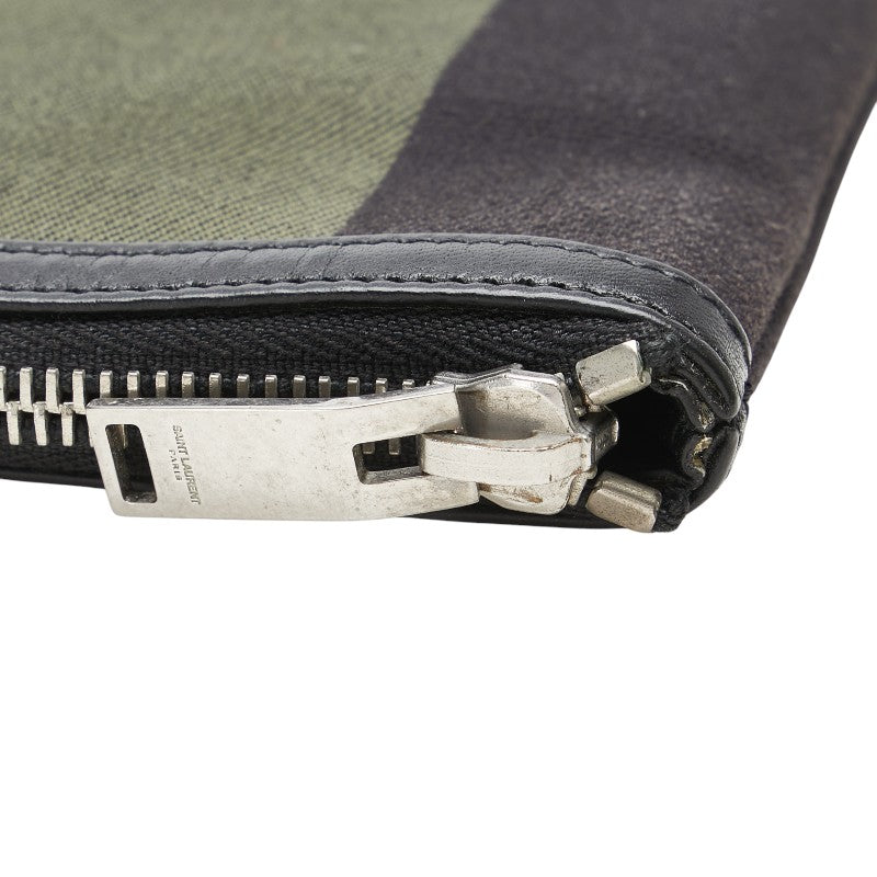 サンローラン クラッチバッグ ポーチ 414764 ブラック カーキ キャンバス レザー レディース SAINT LAURENT 【中古】