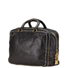 プラダ 三角ロゴプレート スタッズ ハンドバッグ ショルダーバッグ 2WAY ブラック レザー レディース PRADA 【中古】