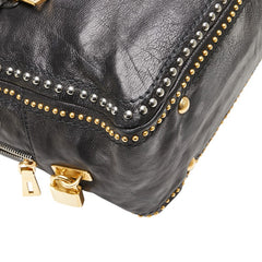 プラダ 三角ロゴプレート スタッズ ハンドバッグ ショルダーバッグ 2WAY ブラック レザー レディース PRADA 【中古】