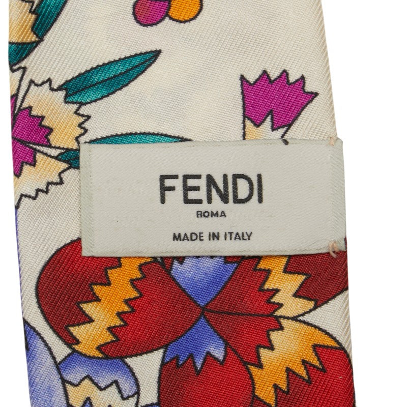 フェンディ 花 フラワー モチーフ スカーフ ツイリー ブルー ピンク マルチカラー シルク レディース FENDI 【中古】
