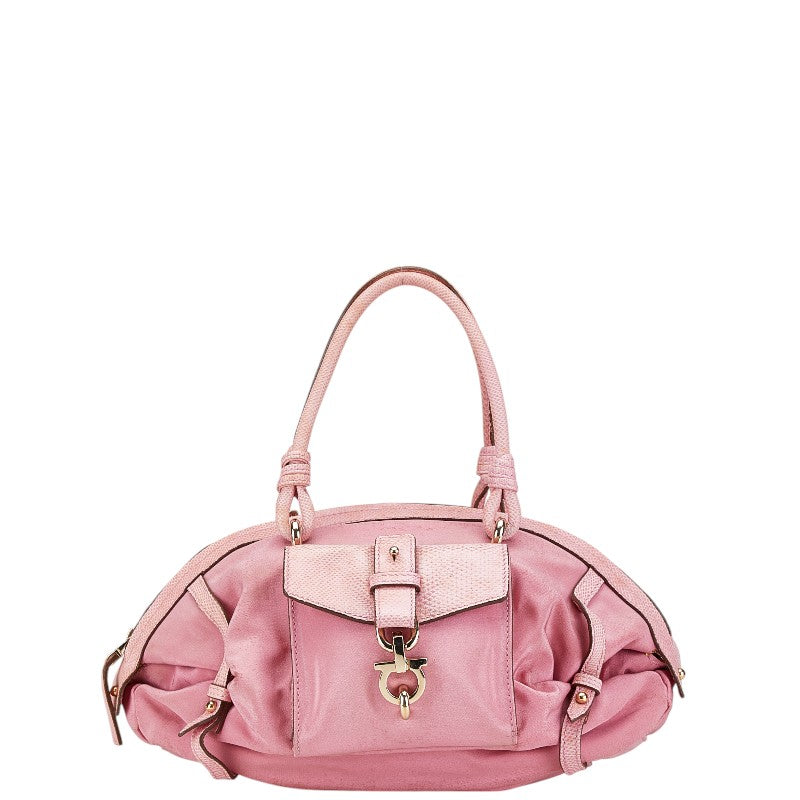 サルヴァトーレフェラガモ ガンチーニ ハンドバッグ ピンク キャンバス レザー レディース Salvatore Ferragamo 【中古】