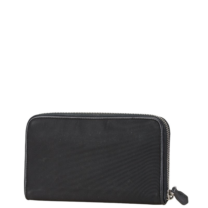 プラダ 三角ロゴプレート 長財布 ブラック ナイロン レザー レディース PRADA 【中古】