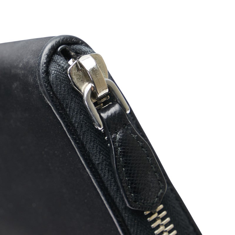 プラダ 三角ロゴプレート 長財布 ブラック ナイロン レザー レディース PRADA 【中古】