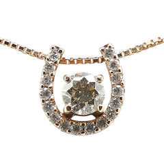 K18PG ピンクゴールド ダイヤ0.369ct ダイヤ0.14ct 馬蹄 ホースシュー モチーフ ベネチアンチェーン ネックレス レディース 【中古】
