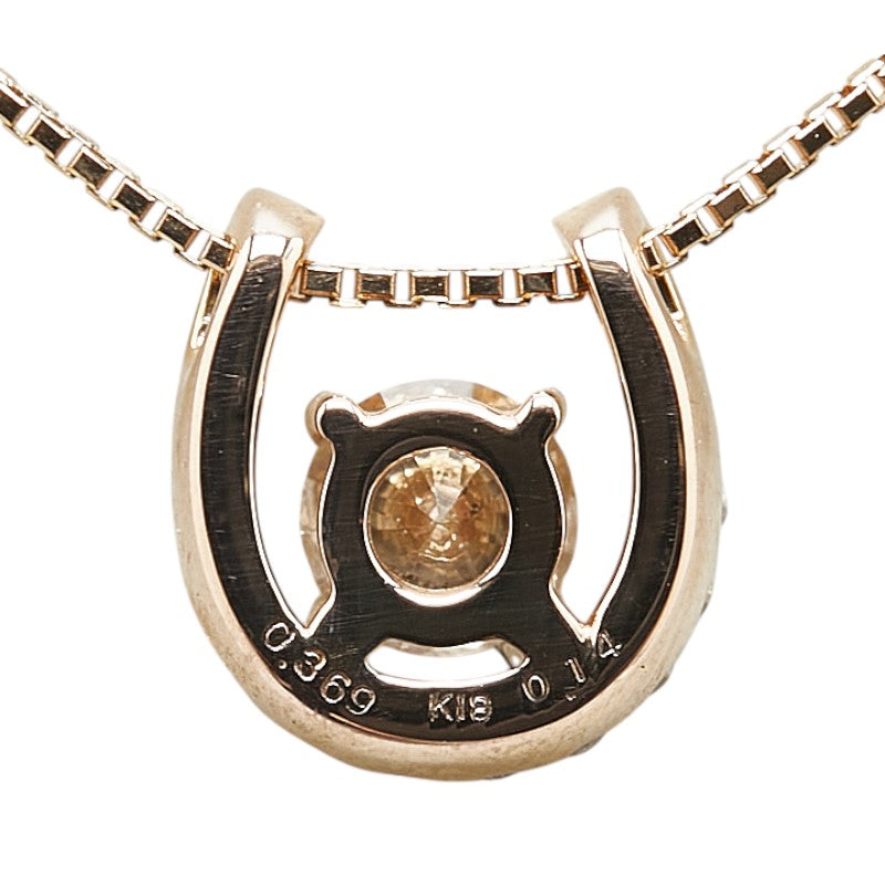 K18PG ピンクゴールド ダイヤ0.369ct ダイヤ0.14ct 馬蹄 ホースシュー モチーフ ベネチアンチェーン ネックレス レディース 【中古】