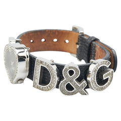 ドルチェアンドガッバーナ TIME I Love D&G 腕時計 DW0005 クオーツ ブラック文字盤 ステンレススチール レザー ラインストーン レディース DOLCE&GABBANA 【中古】