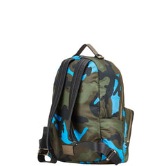 ヴァレンティノ カモフラージュ 迷彩 リュック バックパック カーキグリーン ブルー ナイロン レザー レディース VALENTINO 【中古】