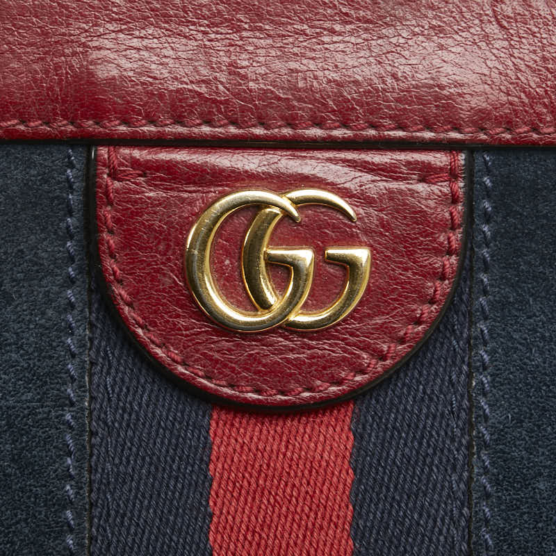 グッチ オフィディア 斜め掛け チェーン ショルダーバッグ 503877 ネイビー レッド レザー スエード レディース GUCCI 【中古】