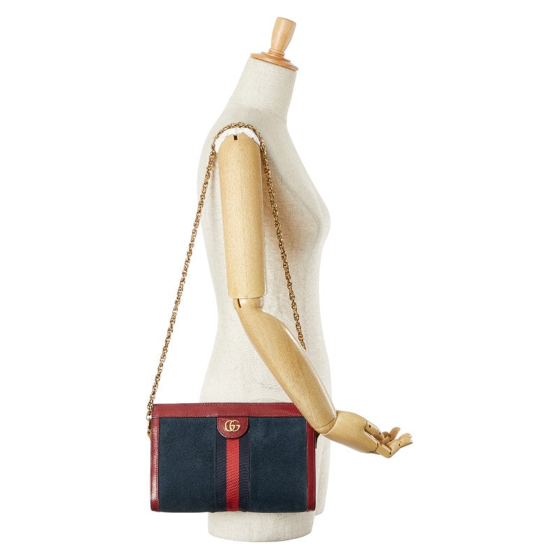 グッチ オフィディア 斜め掛け チェーン ショルダーバッグ 503877 ネイビー レッド レザー スエード レディース GUCCI 【中古】