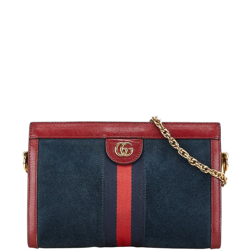 グッチ オフィディア 斜め掛け チェーン ショルダーバッグ 503877 ネイビー レッド レザー スエード レディース GUCCI 【中古】
