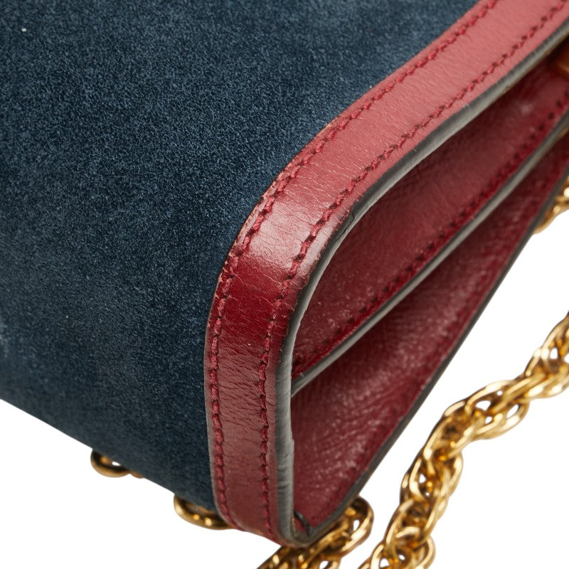 グッチ オフィディア 斜め掛け チェーン ショルダーバッグ 503877 ネイビー レッド レザー スエード レディース GUCCI 【中古】