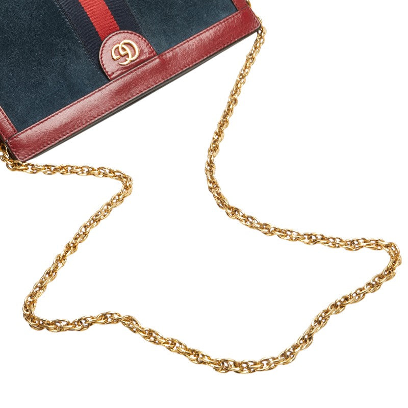 グッチ オフィディア 斜め掛け チェーン ショルダーバッグ 503877 ネイビー レッド レザー スエード レディース GUCCI 【中古】