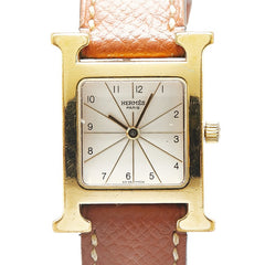 エルメス Hウォッチ 腕時計 HH1.201 クオーツ ホワイト文字盤 メッキ レザー レディース HERMES 【中古】