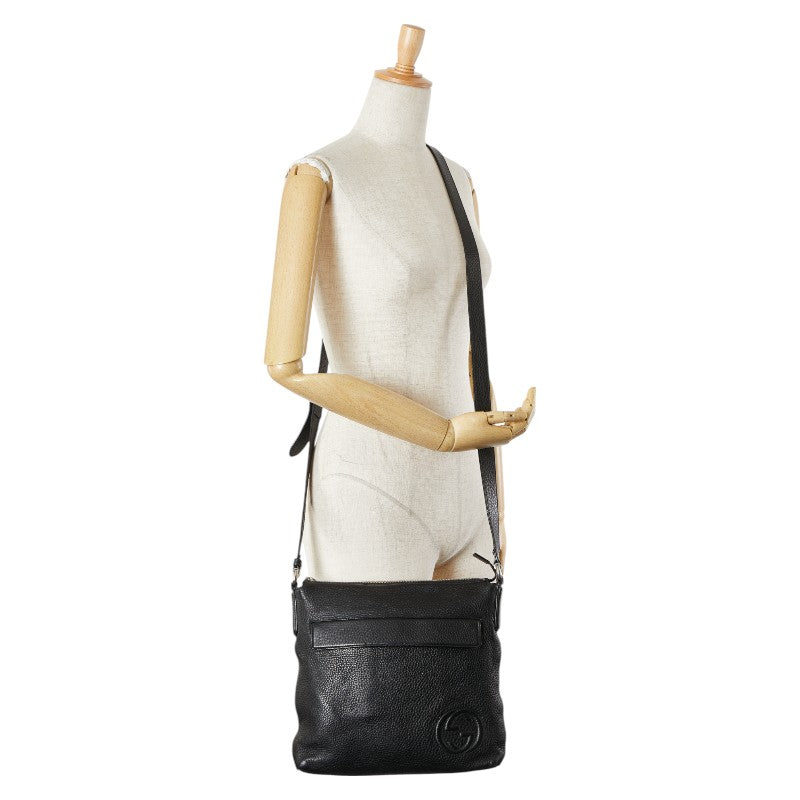 グッチ インターロッキングG ショルダーバッグ 322059 ブラック レザー レディース GUCCI 【中古】