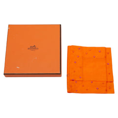 エルメス 水玉 ドット 刺繍 ハンカチ オレンジ コットン レディース HERMES 【中古】