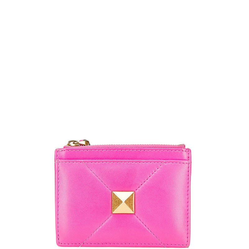 ヴァレンティノ ローマンスタッズ コインケース ピンク ゴールド レザー レディース VALENTINO 【中古】