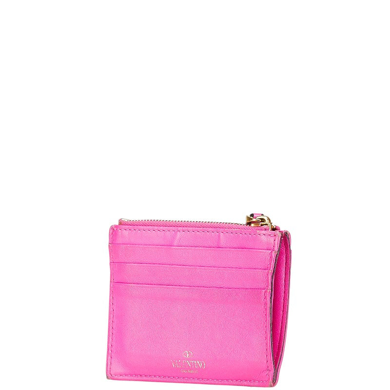 ヴァレンティノ ローマンスタッズ コインケース ピンク ゴールド レザー レディース VALENTINO 【中古】