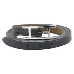 エルメス アピ3 ロング ブレスレット チョーカー ブラック シルバー レザー レディース HERMES 【中古】