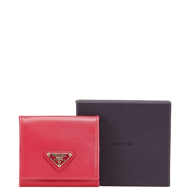 プラダ 三角ロゴプレート コインケース 小銭入れ ピンク レザー レディース PRADA 【中古】