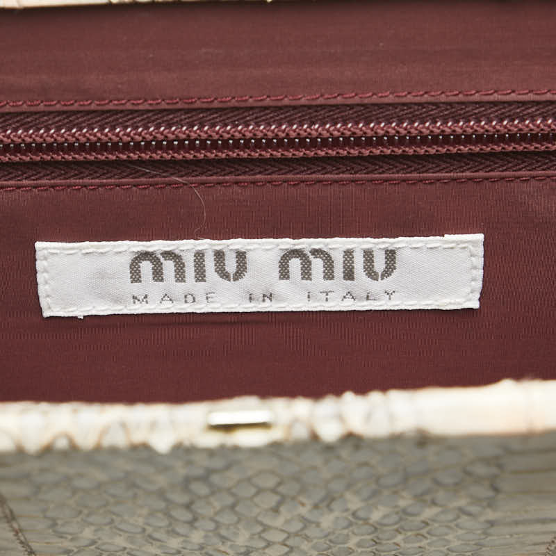 ミュウミュウ リボン ワンショルダーバッグ ベージュ パイソン レディース MIUMIU 【中古】