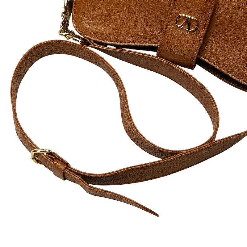ヴァレンティノ Vロゴ 斜め掛け ショルダーバッグ ブラウン レザー レディース VALENTINO 【中古】