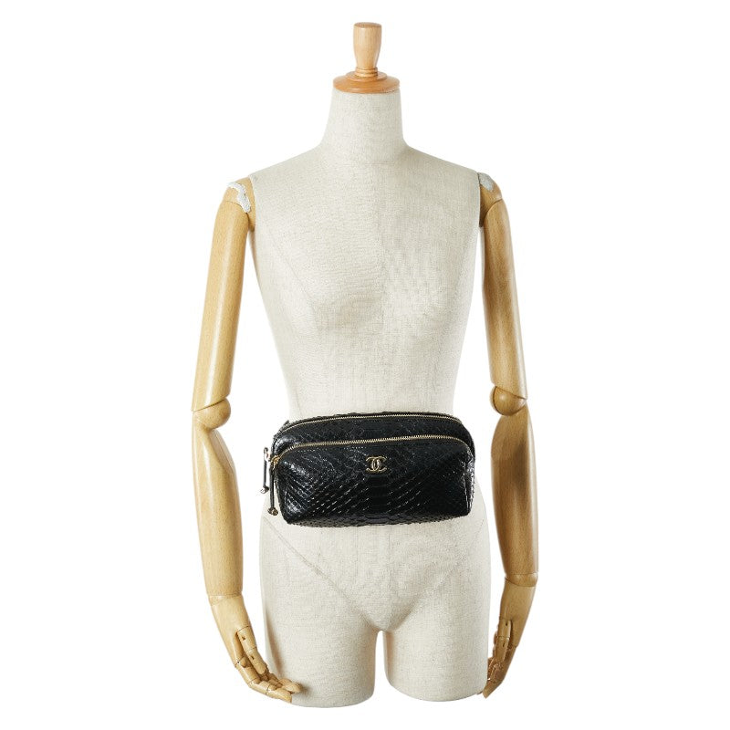 シャネル ココマーク ウエストバッグ ボディバッグ ブラック パイソン レディース CHANEL 【中古】