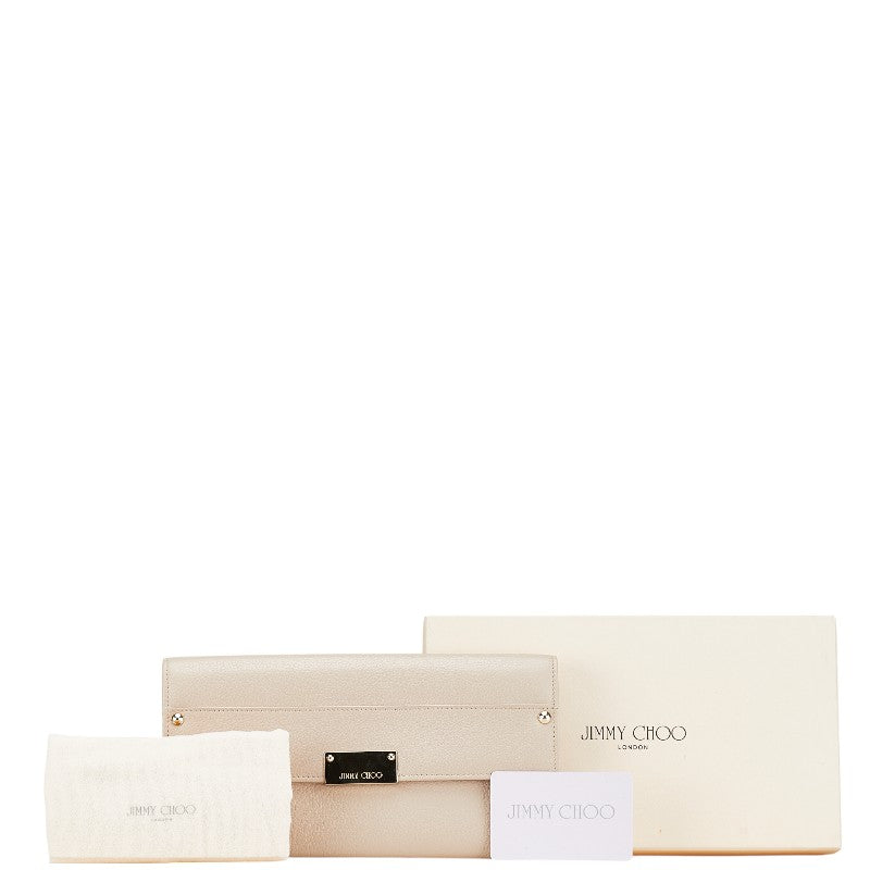 ジミーチュウ ロゴ 長財布 ベージュ レザー レディース JIMMY CHOO 【中古】