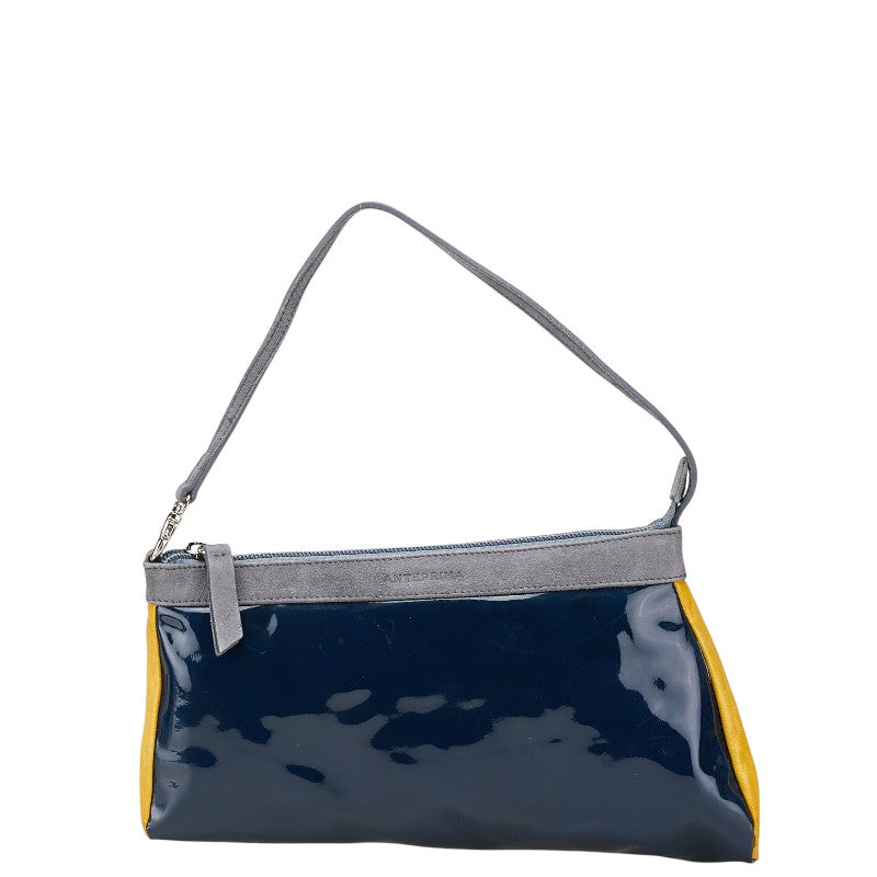 アンテプリマ ロゴ ショルダーバッグ ネイビー グレー イエロー エナメル レザー スエード レディース ANTEPRIMA 【中古】