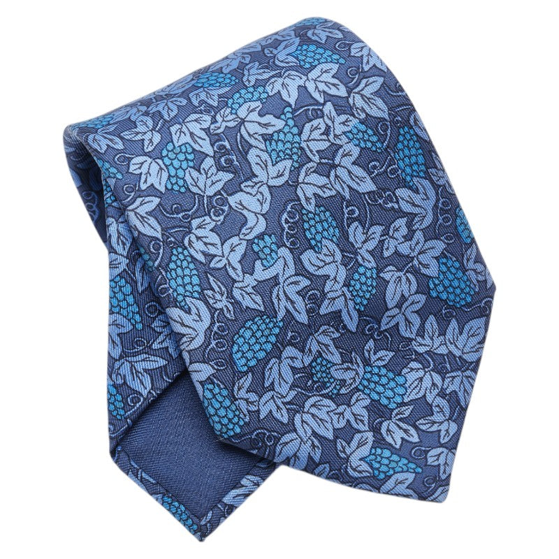 エルメス ぶどう 葡萄 ネクタイ ネイビー ブルー シルク メンズ HERMES 【中古】