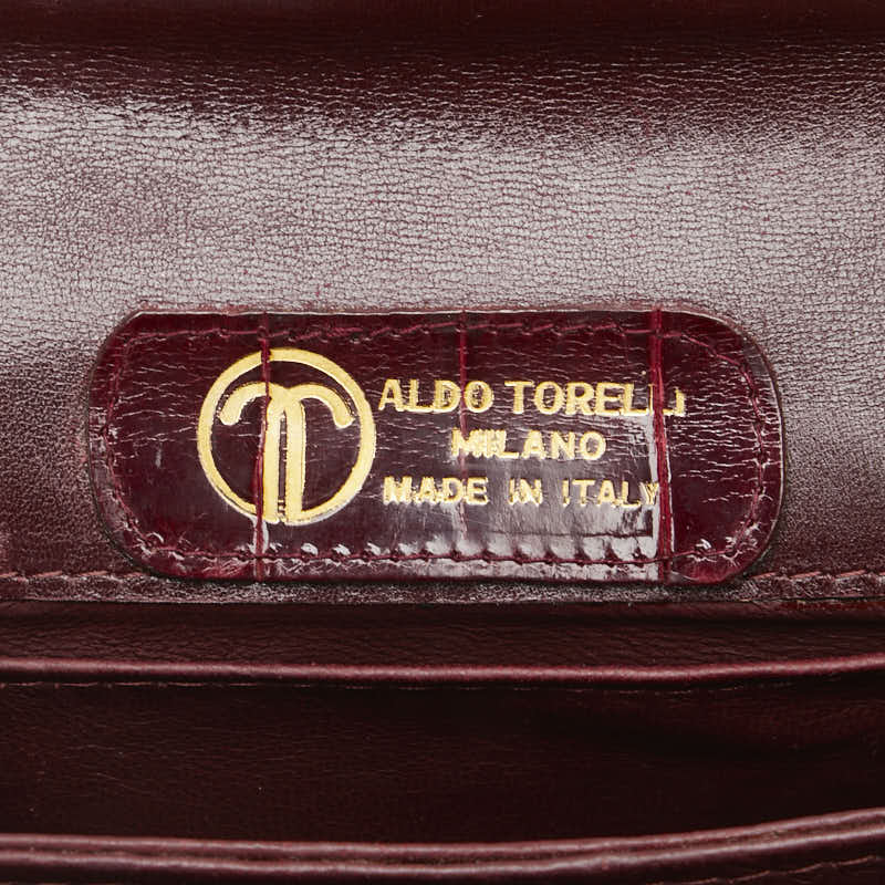ALDO TORELLI アルドトレッリ クロコ型押し 斜め掛け ショルダーバッグ ボルドー ワインレッド レザー レディース 【中古】
