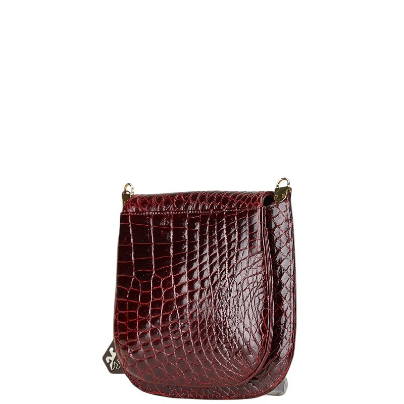 ALDO TORELLI アルドトレッリ クロコ型押し 斜め掛け ショルダーバッグ ボルドー ワインレッド レザー レディース 【中古】