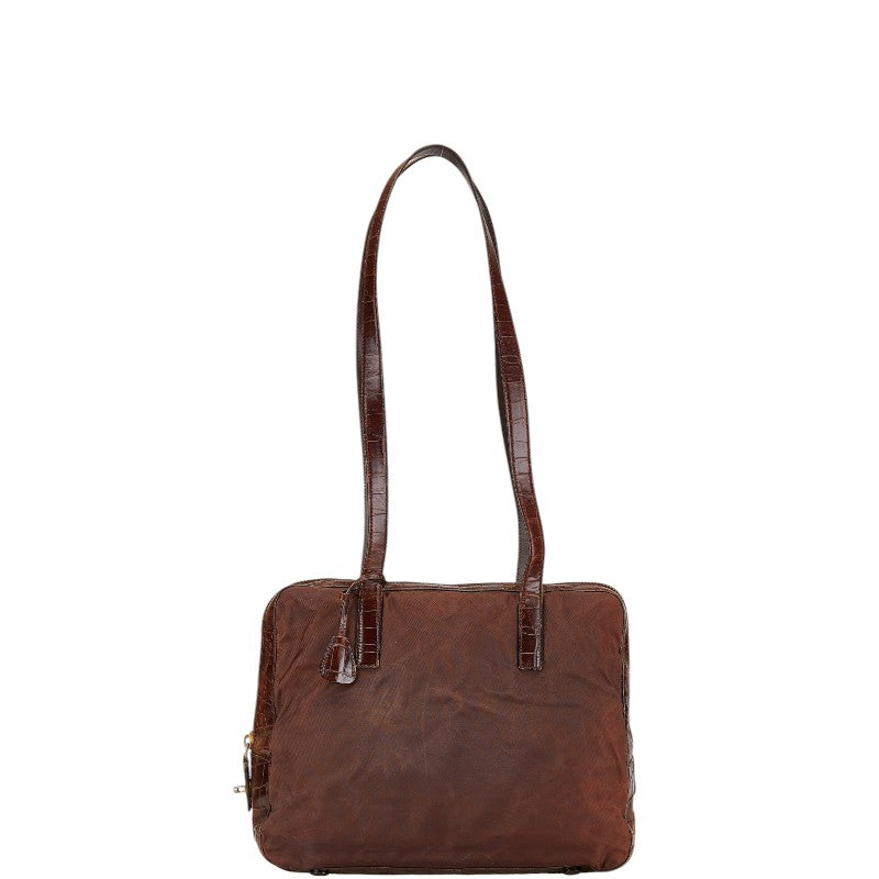 プラダ 三角ロゴプレート ハンドバッグ ショルダーバッグ ブラウン ナイロン レザー レディース PRADA 【中古】