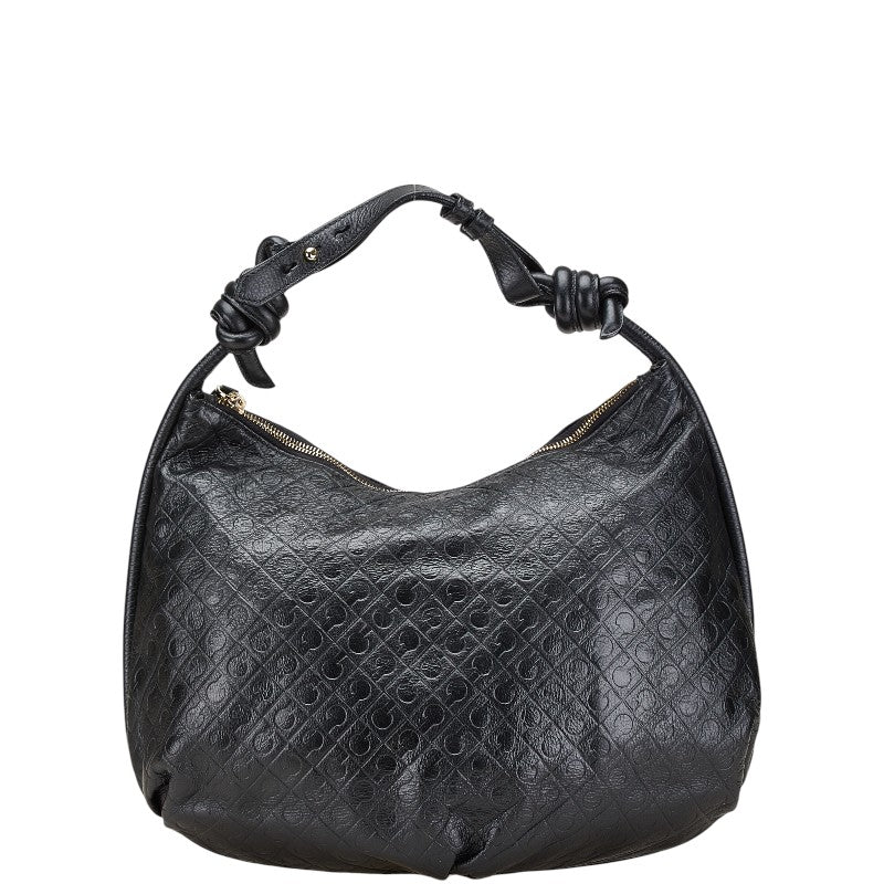 ゲラルディーニ ロゴ型押し ハンドバッグ ワンショルダーバッグ ブラック レザー レディース GHERARDINI 【中古】