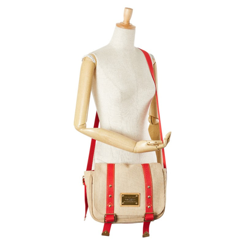 ルイ ヴィトン アンティグア ブザスPM ショルダーバッグ M40041 ベージュ レッド キャンバス レザー レディース LOUIS VUITTON 【中古】