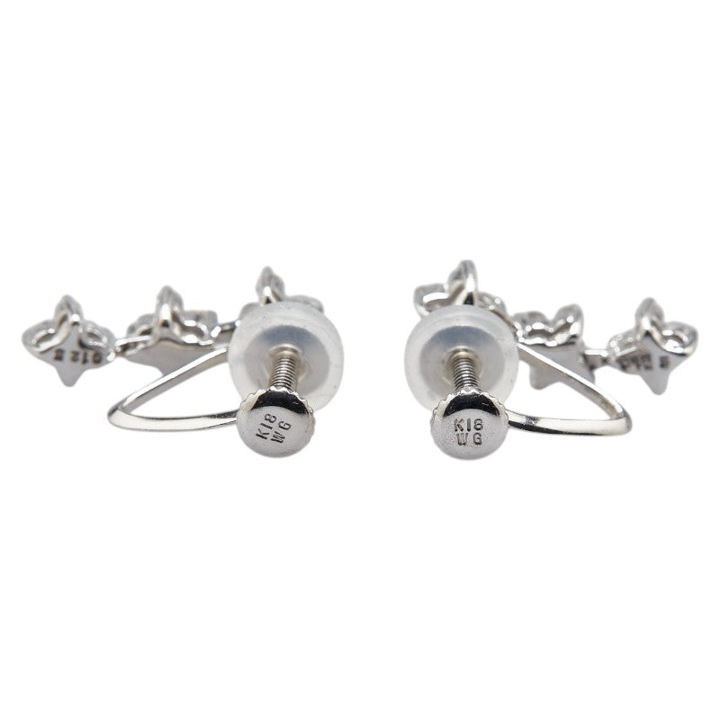 K18WG ホワイトゴールド ダイヤ0.25ct 花 フラワー モチーフ スイング ネジ式 イヤリング レディース 【中古】
