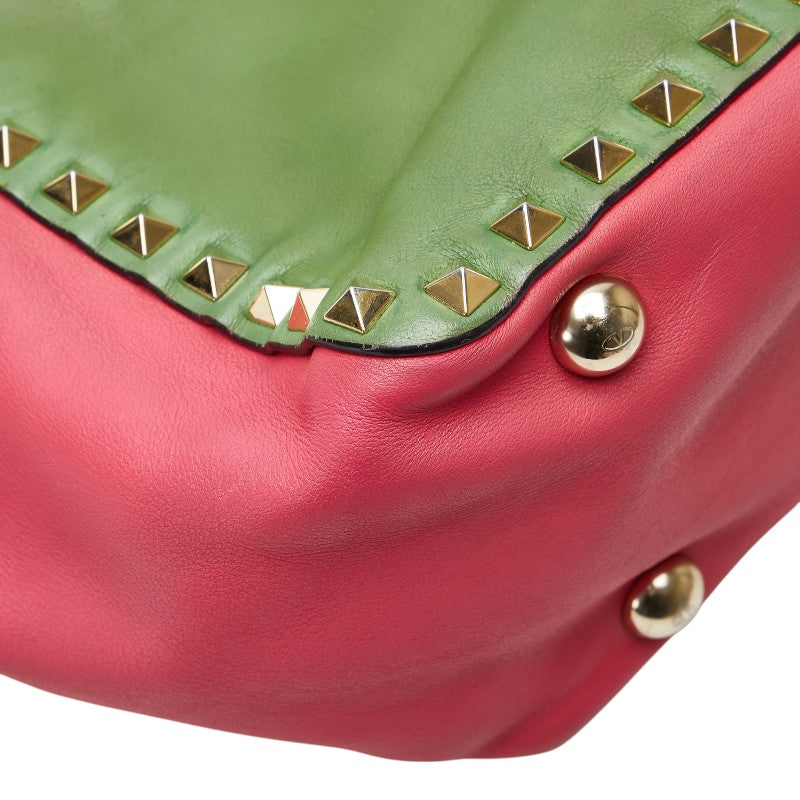 ヴァレンティノ ロックスタッズ ハンドバッグ ショルダーバッグ 2WAY ピンク レッド グリーン レザー レディース VALENTINO 【中古】
