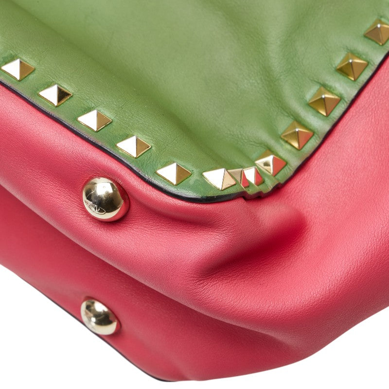 ヴァレンティノ ロックスタッズ ハンドバッグ ショルダーバッグ 2WAY ピンク レッド グリーン レザー レディース VALENTINO 【中古】