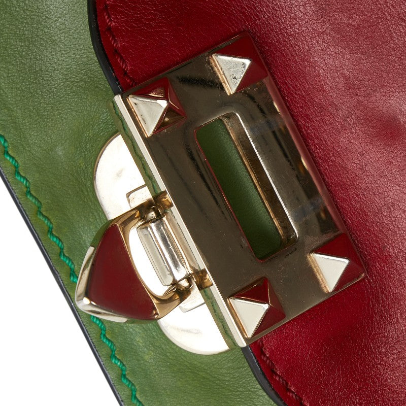 ヴァレンティノ ロックスタッズ ハンドバッグ ショルダーバッグ 2WAY ピンク レッド グリーン レザー レディース VALENTINO 【中古】